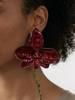 Red Orchid Statement Drop Earrings - Exquisite Enamel